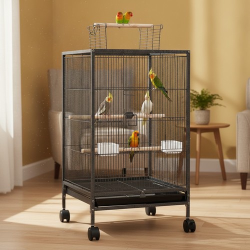 5cm black steel bird cage - black,
