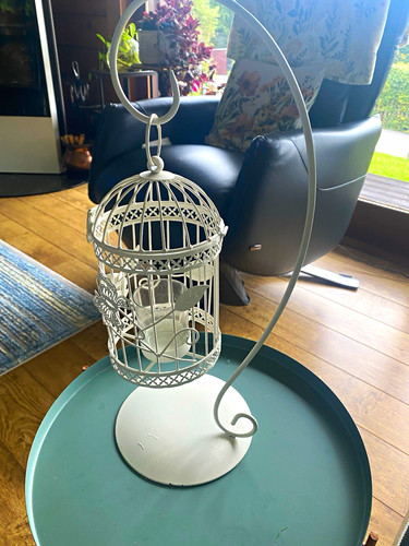 White metal birdcage - white, tea